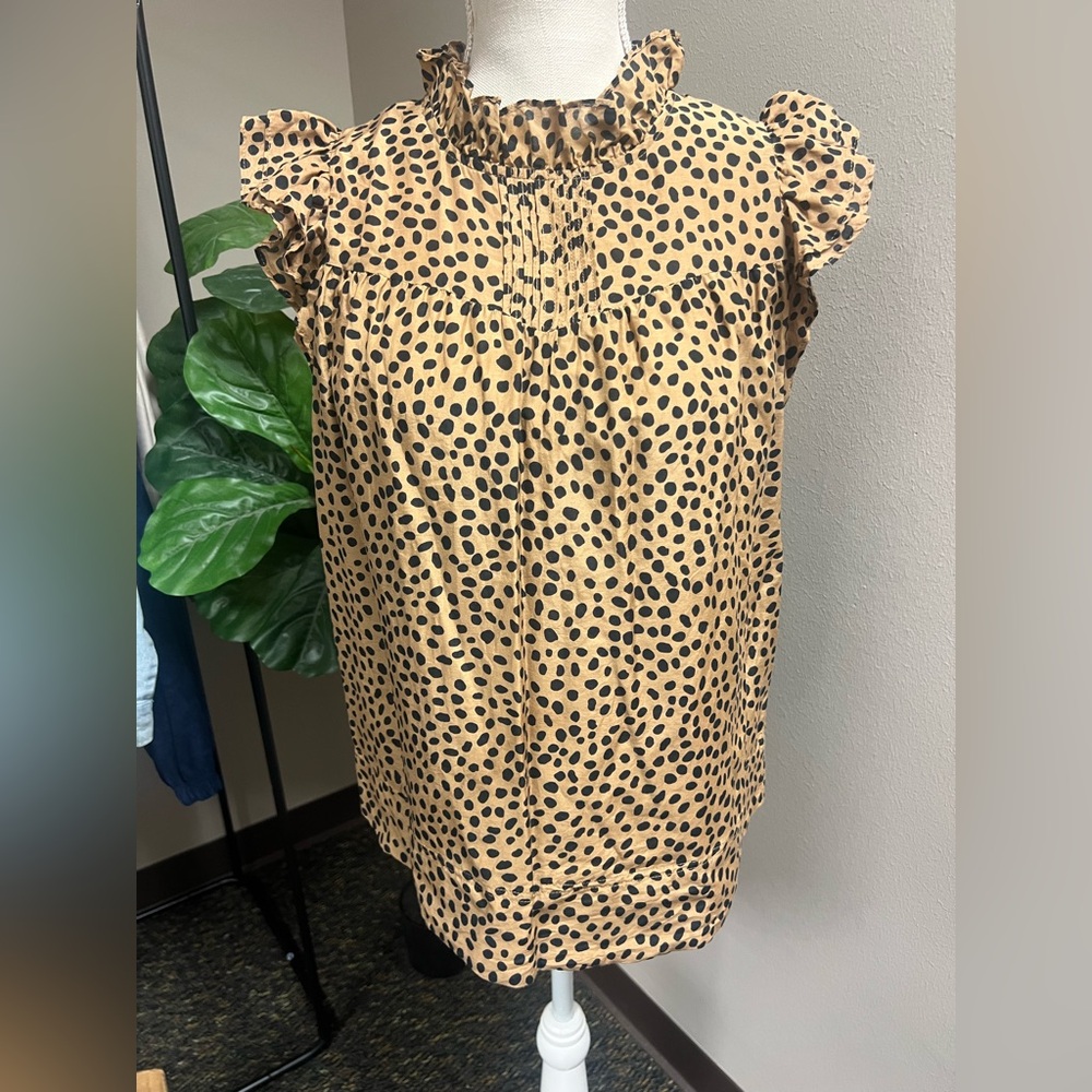 I Crew Leopard Print Ruffle Sleeveless Blouse